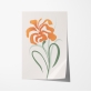 Poster de uma flor com um design minimalista como foco central retratada por pétalas laranjas e caules e folhas verdes num fundo bege claro e simples. 6