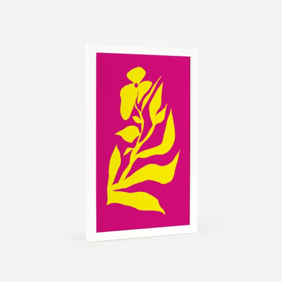 Poster gráfico de uma planta amarela num fundo rosa vibrante. 5