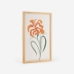 Poster de uma flor com um design minimalista como foco central retratada por pétalas laranjas e caules e folhas verdes num fundo bege claro e simples. 4