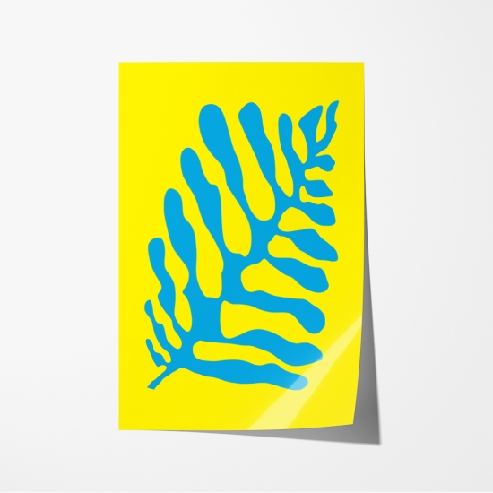 Poster gráfico de uma planta azul num fundo amarelo vibrante. 6